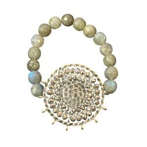 Labradorite Gemstone Bracelet with Silvertone & Beaded Medallion